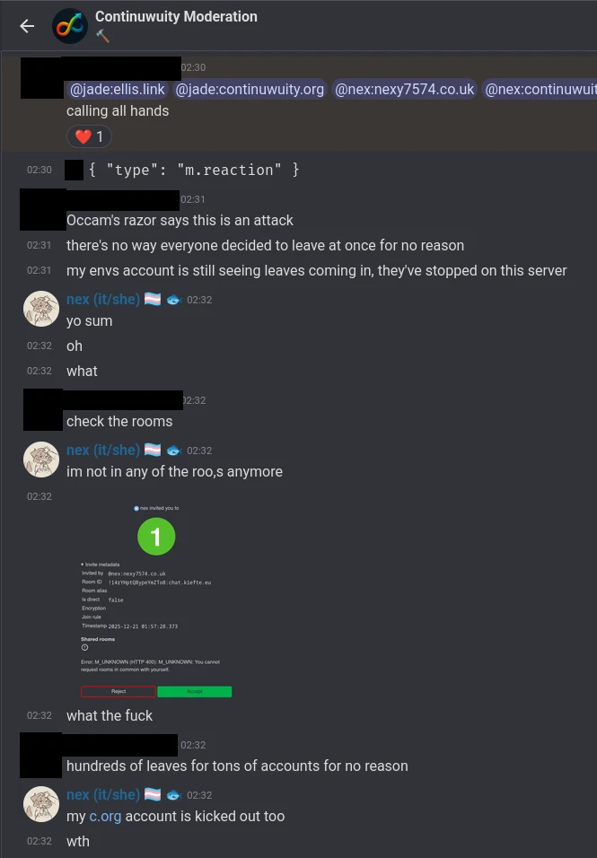 Screenshot of continuwuity's moderation room