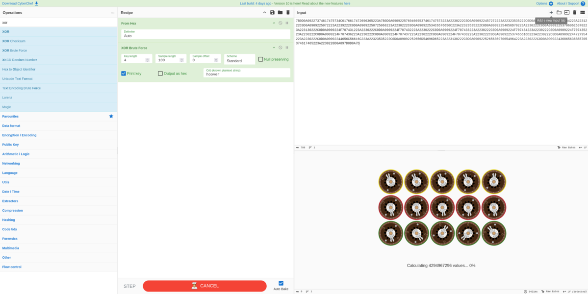 CyberChef executing an XOR brute-force